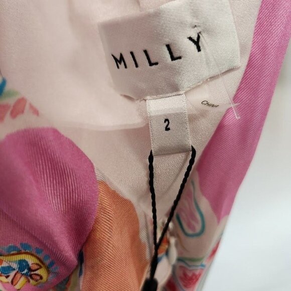 NWT Milly Women's Pink Edra Summer Ruffled Paisley-Print Dress in Pink Size 2 - Picture 8 of 13